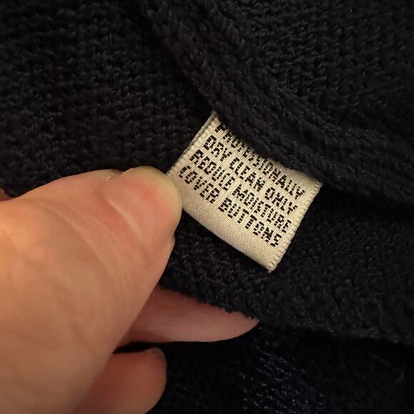 ST. JOHN | Santana Knit Navy Blue Long Cardigan with Gold & Enamel Buttons Sz M - Picture 5 of 7